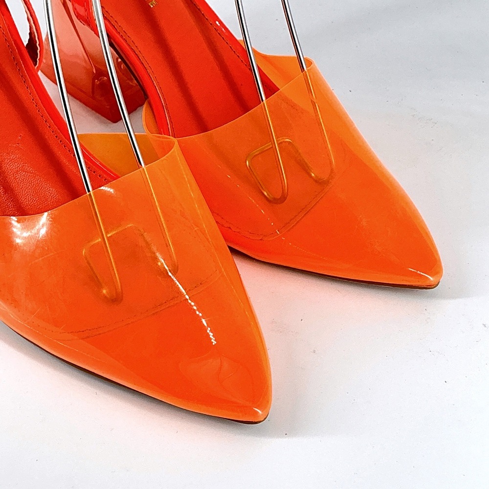 Fashion To Figure Plus Size 7W 7 Wide Neon Orange Clear Heel Pump NEW Jacki $105 - Picture 11 of 14